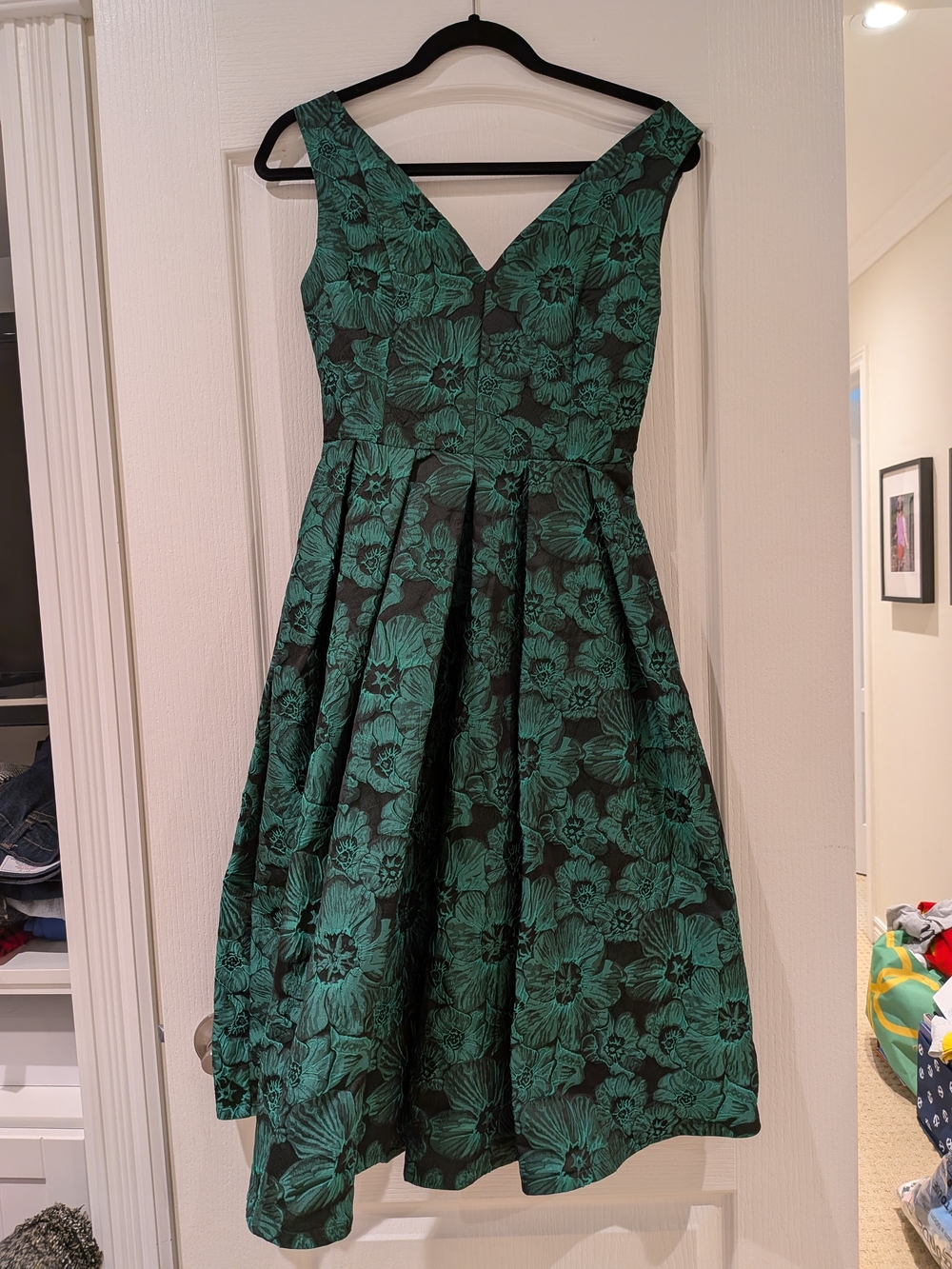 Green Floral V-Neck Fit & Flare Dress